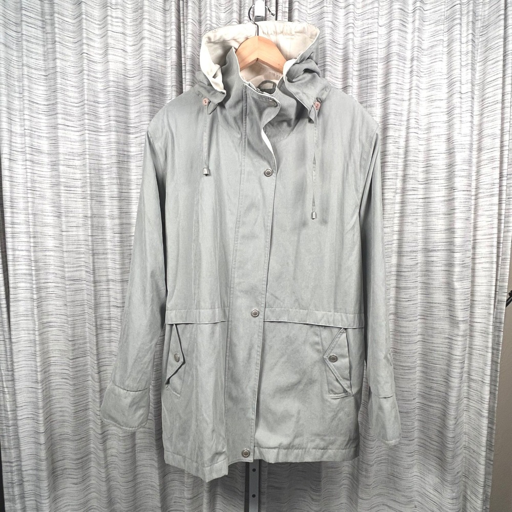 IZ Sport Hooded Parka Jacket Olive Grey Womens 14/16 Full Zip Outdoor EUC